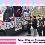 Super Star Ice Cream truck in Hooksett NH with Mike serving families