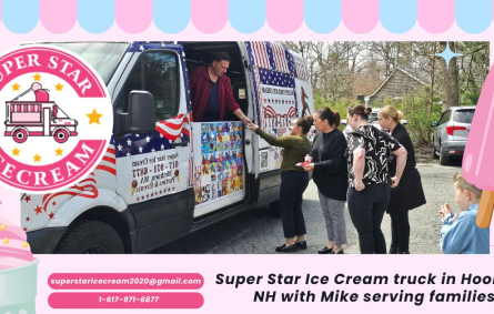Super Star Ice Cream truck in Hooksett NH with Mike serving families