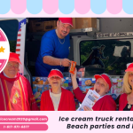 Ice cream truck at Hampton Beach NH serving families