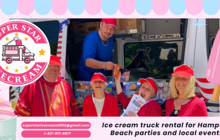 Ice cream truck at Hampton Beach NH serving families
