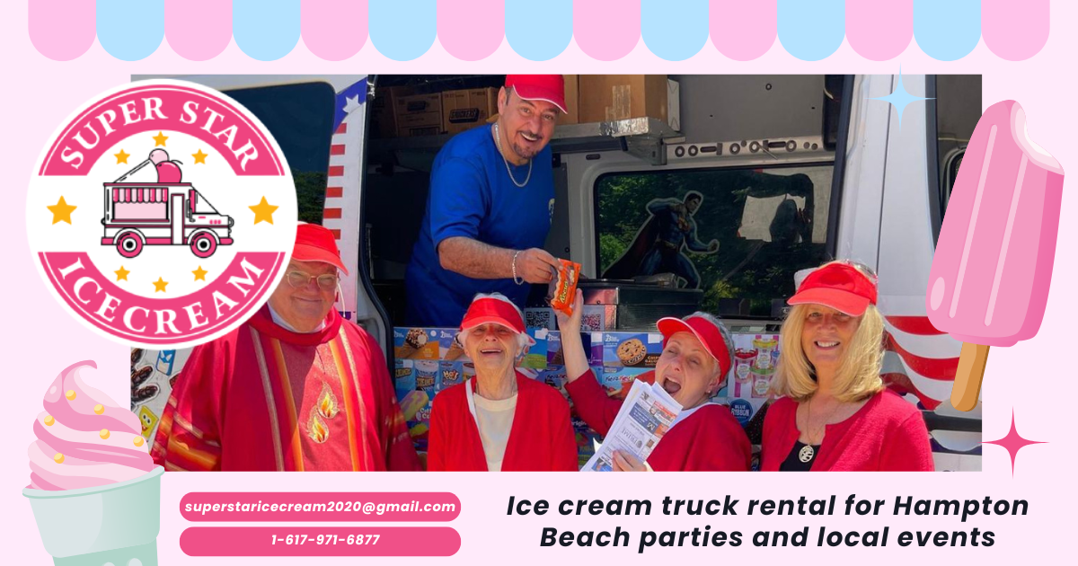 Ice cream truck at Hampton Beach NH serving families