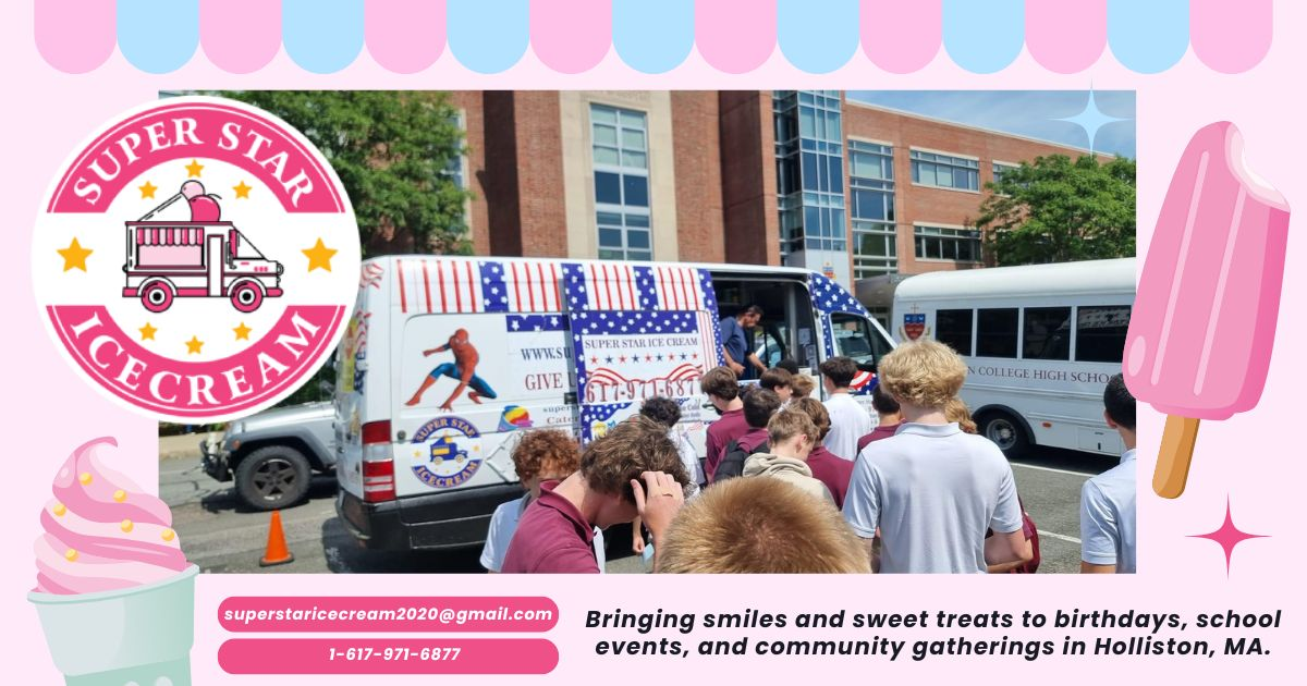 Super Star Ice Cream truck serving happy families at a Holliston MA event for Ice Cream Truck Holliston