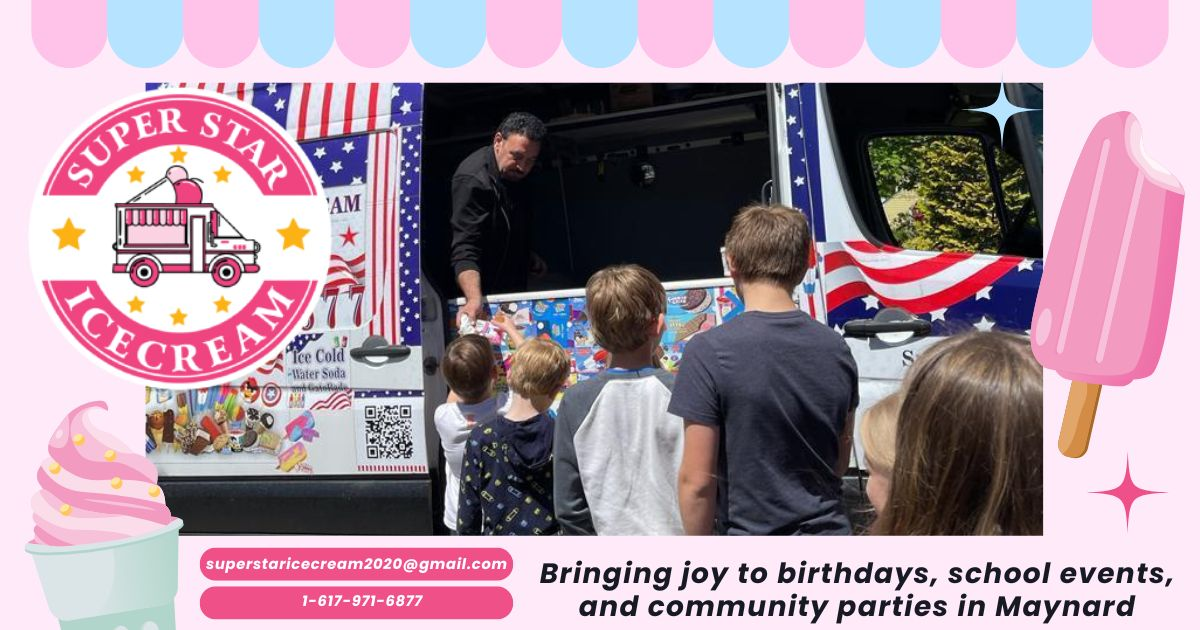 Ice Cream Truck Rental in Maynard MA serving kids and community events and Ice Cream Truck Maynard