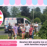 Newton MA weekly ice cream truck rental with families enjoying ice cream