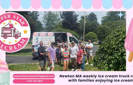 Newton MA weekly ice cream truck rental with families enjoying ice cream