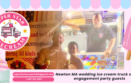 Newton MA wedding ice cream truck serving engagement party guests