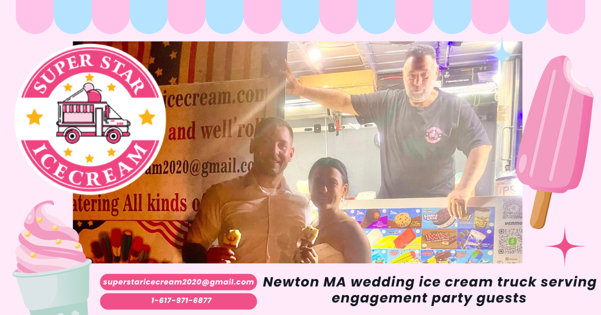 Newton MA wedding ice cream truck serving engagement party guests