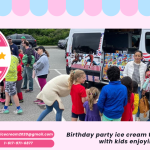 Birthday party ice cream truck in Quincy, MA with kids enjoying treats
