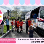 Ice cream truck serving happy kids in Walpole streets