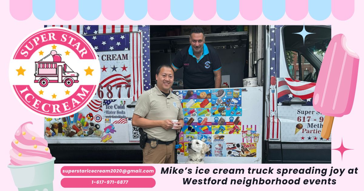 Ice cream truck serving happy kids in Westford streets