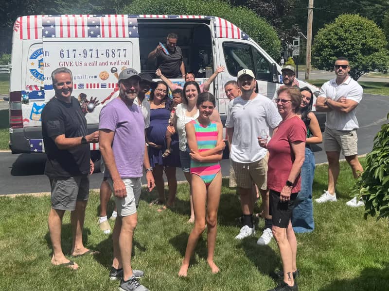 Super Star Ice Cream Truck serving guests at a birthday party in Lynnfield Massachusetts