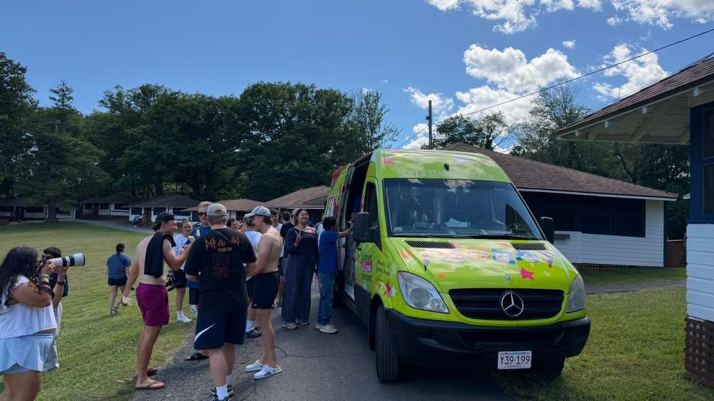 Ice Cream Truck Rental in Middleton MA | Super Star Ice Cream Super Star Ice Cream truck serving frozen treats at a party in Middleton, MA