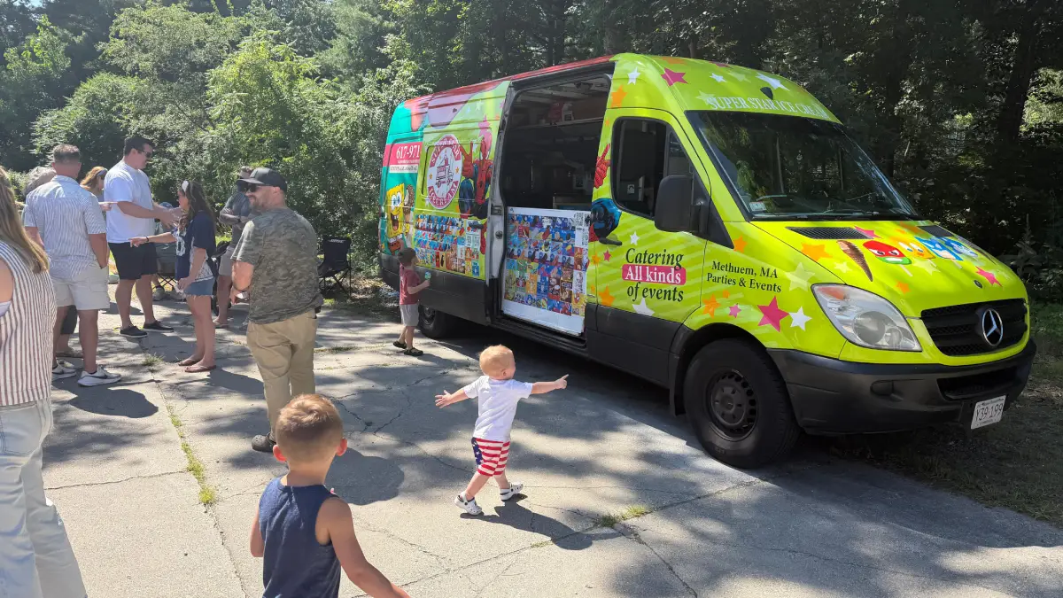 SUPER STAR ICE CREAM truck serving an event in Wayland Massachusetts