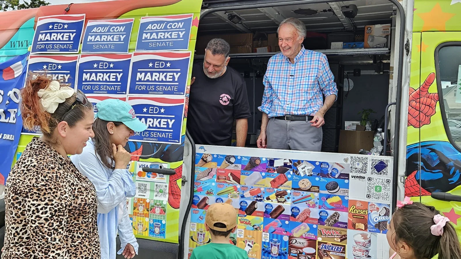 Community Leaders Visiting the Super Star Ice Cream Truck Community leaders and families visiting the Super Star Ice Cream Truck during a local event in Massachusetts.