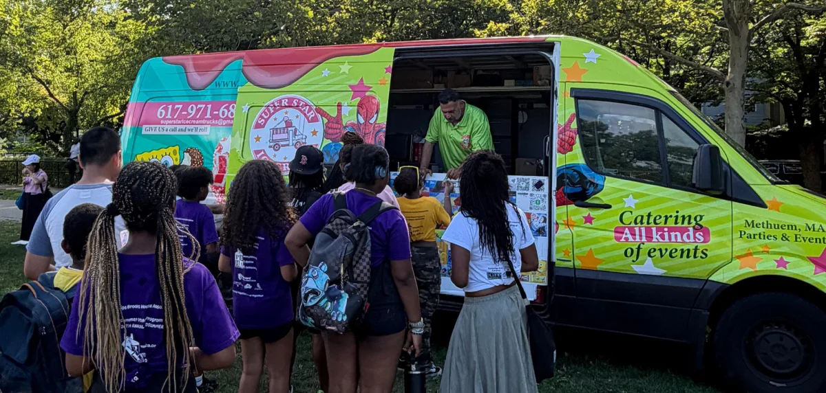 Super Star Ice Cream truck serving a community event in Franklin Massachusetts